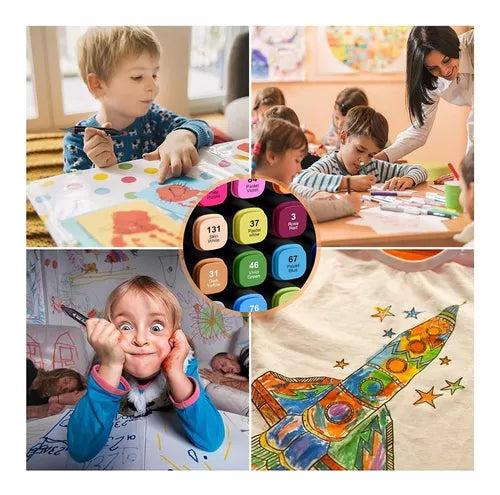 Set 80 Marcadores Doble Punta Con Estuche Plumones Artístico🔴🟠🟡🟢🔵⬛