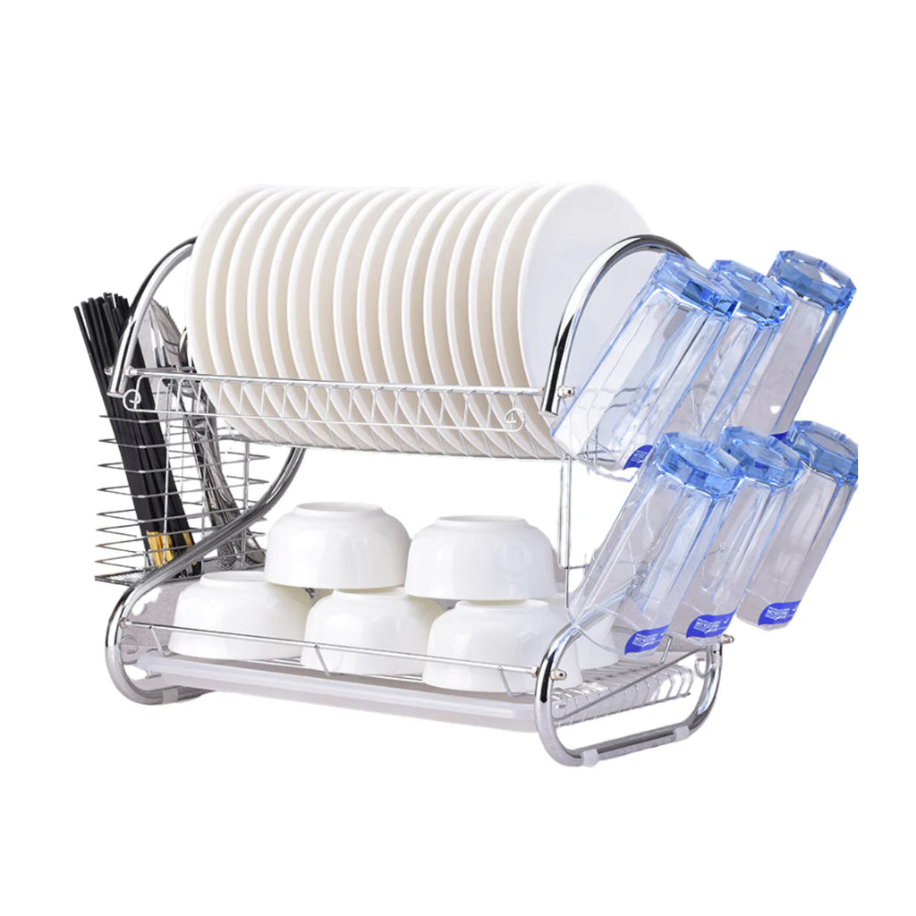 Escurridor De Platos 2 Niveles  de Acero Inoxidable Cromado