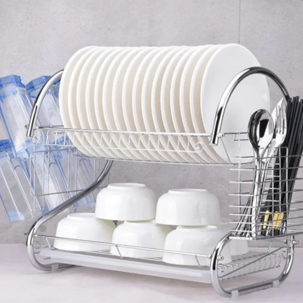 Escurridor De Platos 2 Niveles  de Acero Inoxidable Cromado