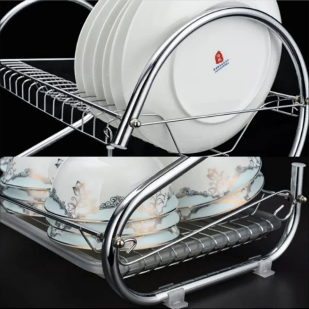 Escurridor De Platos 2 Niveles  de Acero Inoxidable Cromado