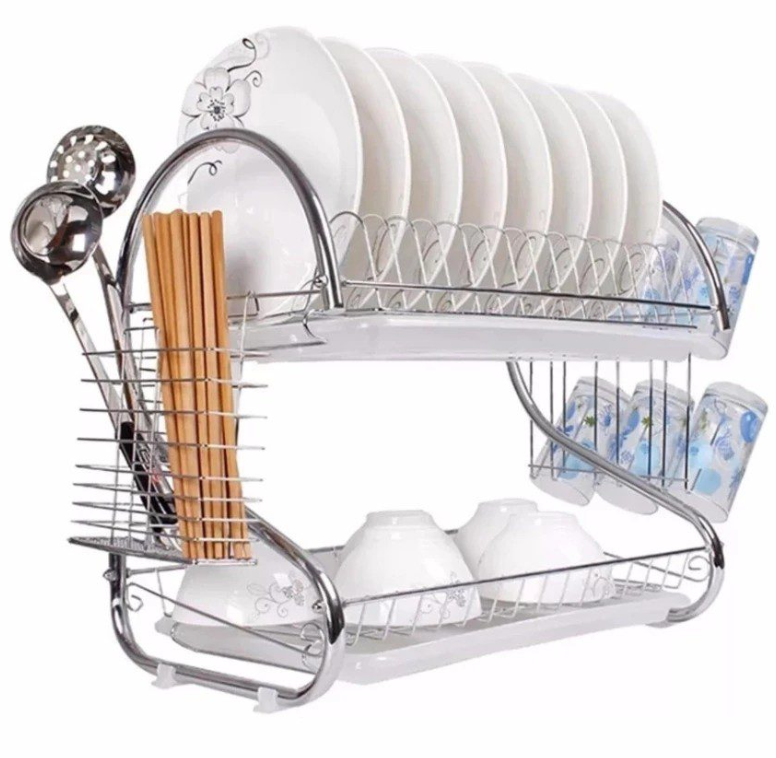 Escurridor De Platos 2 Niveles  de Acero Inoxidable Cromado