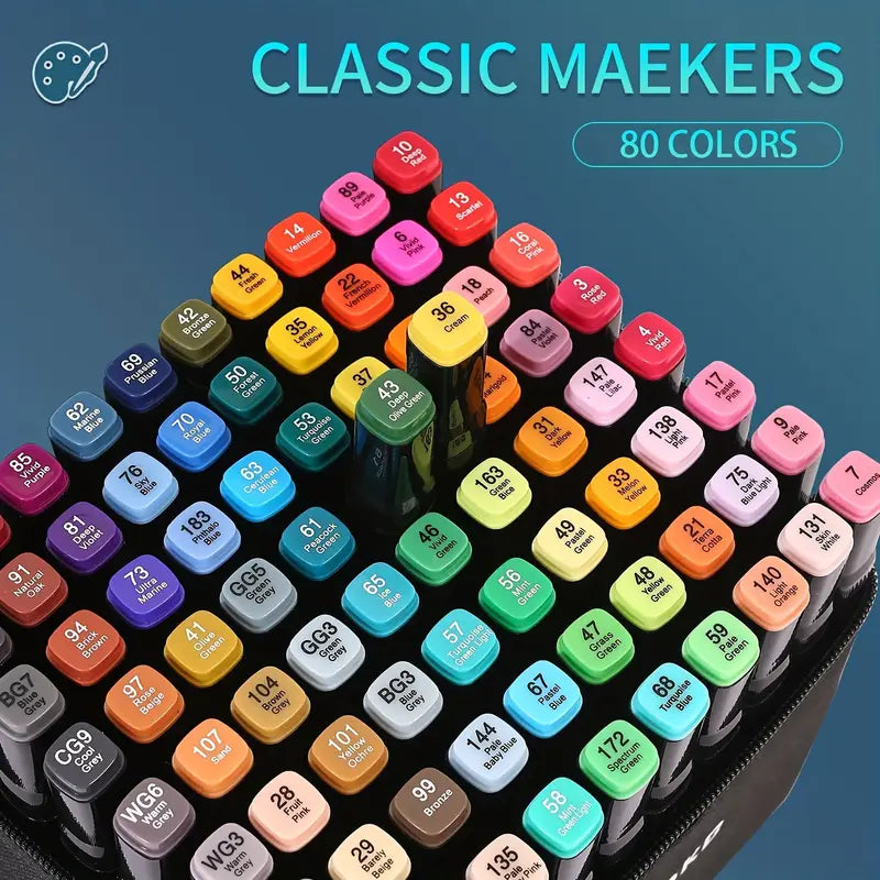 Set 80 Marcadores Doble Punta Con Estuche Plumones Artístico🔴🟠🟡🟢🔵⬛